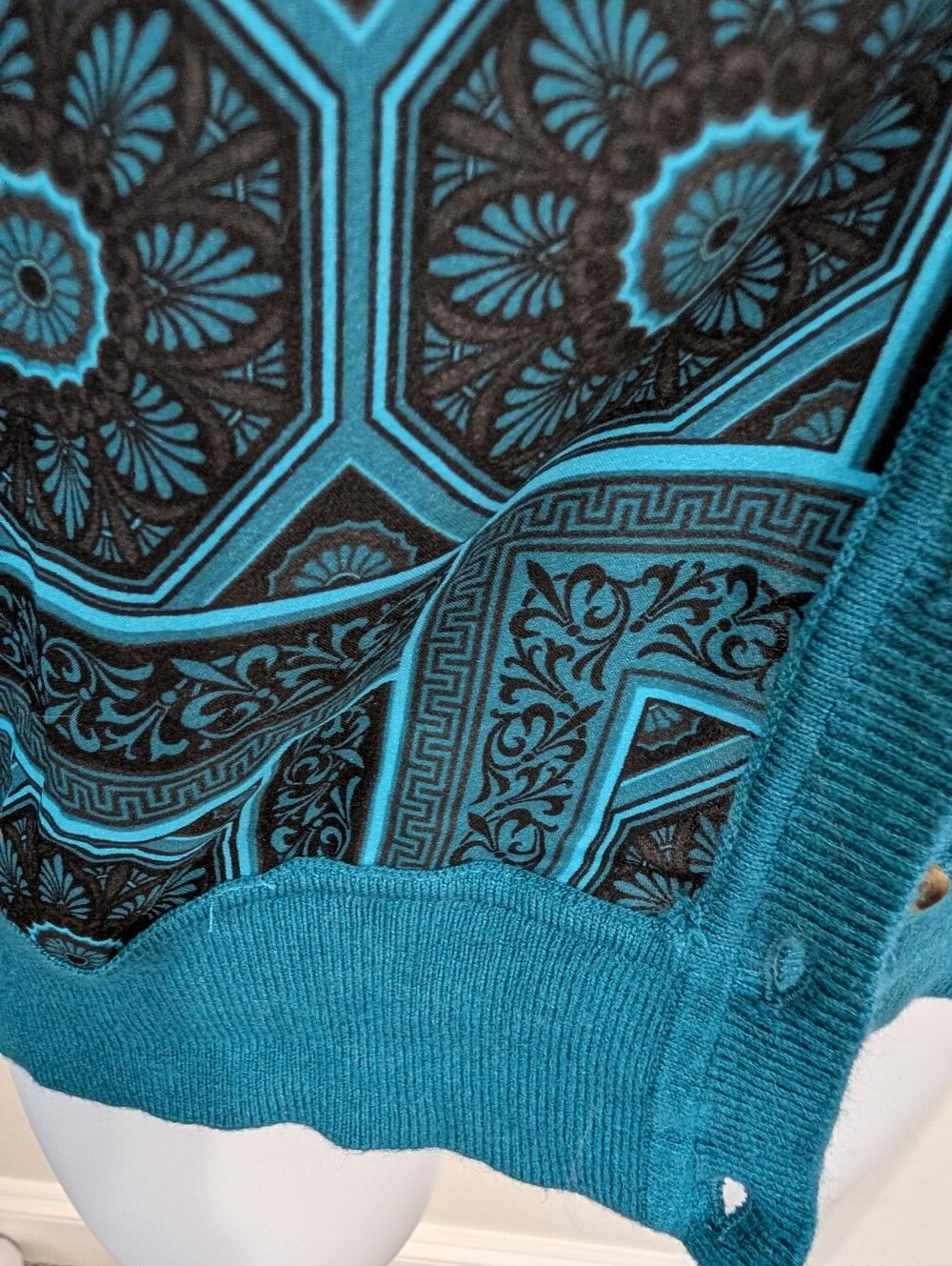 Ann Taylor Teal and Black Patterned Cardigan - Picture 3 of 6